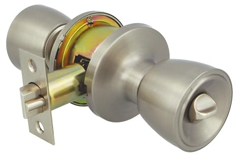 Amig - Pomo Puerta Entrada - Juego de Pomos Tipo Copa con Sistema Antitarjeta- Latón - Picaporte Entrada 60/70 mm - Llave y Condena - Para Puertas de Madera - Picaporte de Canto Cuadrado- Cromado Mate