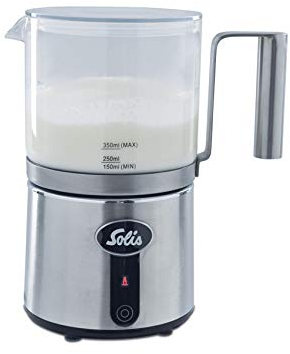Solis Cremalatte 869 Milchaufschäumer Elektrisch - Milchschäumer für Bis zu 350ml Milch - Milchschaumkännchen - Glas/Edelstahl - 5 Funktionsarten - 600 Watt