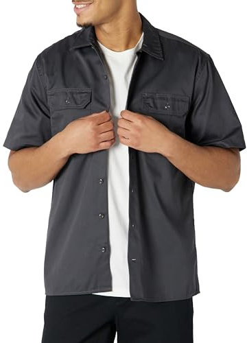 Amazon Essentials Herren Fleckenresistentes und knitterfestes Arbeitshemd mit kurzen Ärmeln, Grau, XXL
