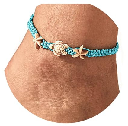Yokawe Boho Turtle Anklets Bracelets Blue Starfish Summer Beach Waterproof Barefoot Sandals Jewelry for Women