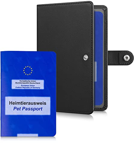kwmobile Porte-passeport européen pour animaux de compagnie - Étui de protection similicuir pour passeport chien chat avec compartiments cartes factures - noir