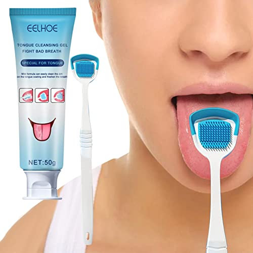Gel nettoyant langue avec brosse anti-mauvaise haleine, nettoyant langue et brosse pour adultes - 1 kit