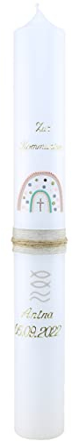 Cerziies® Kommunionkerze Anina Junge oder Mädchen mit Name und Datum, individuell und handverziert 1762, Kerzengröße :ca. 40x6