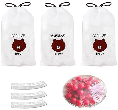 300 Pièces Sac de Conservation Alimentaire,Sac Conservation Reutilisable,sacs de conservation des aliments en plastique, Élastiqués Prévenir Les Fuites (B)