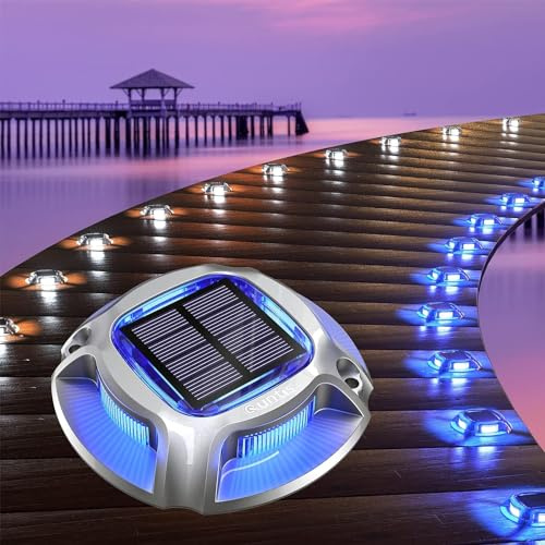 Quntis Luces Solares LED Exterior Jardin, 8 Piezas Azul y Blanco Luz Solar del Piso Suelo IP68 Impermeable Lámpara Solar Exterior, Luces Solares Para Terraza Jardín Camino Cubierta Escalera Césped