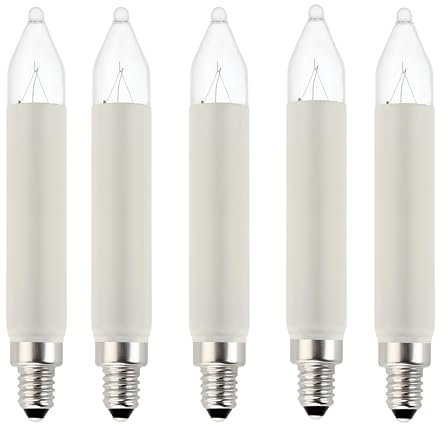 MeetUs 5 Stück 3W 14V E10 Ersatz-Kerzen für Schwibbogen,Kleinschaftkerze für Weihnachtsbaum Kerzen Lichterketten innen und außen mit Brennstellen, Birnen für Lichterbogen,Warmweiß (E10/3W/14V, 5)