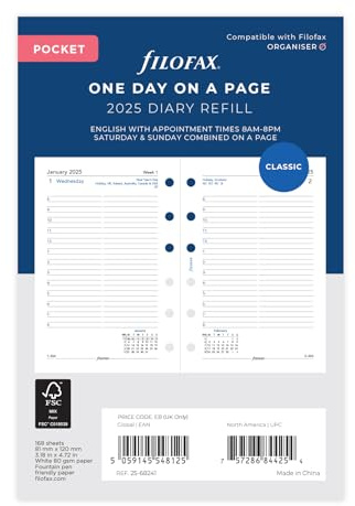 Filofax Agenda tascabile giornaliera per appuntamenti in inglese - 2025