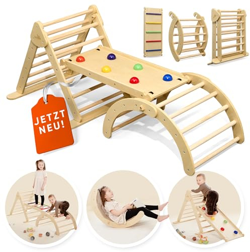 Lululearn® Klettergerüst [FALTBAR] ideal für Indoor & Outdoor-Bereich - Kletterdreieck & Kletterbogen, Lernspielzeug ab 1 Jahr, Montessori Spielzeug für aktives Spielen - Jetzt Entdecken! (Natural)