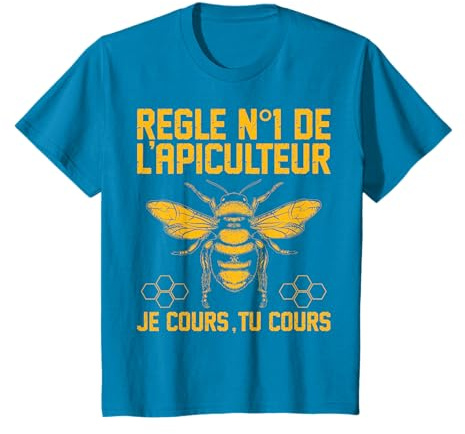 Homme Abeilles Vêtement T-Shirt Règle N1 De L'apiculteur Je Cours Tu Cours Noir Uni Coupe Classique Manche Courte Col Roulé Petit Homme