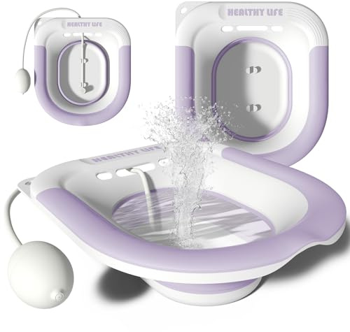 Sitz Bath, Foldable Sitz Bath for Toilet Seat Sitz Bath with Flusher Collapsible Sitz Bath for Hemorrhoids, Postpartum Care and Surgery Relief, Fits Most Toilets, Easy to Store, Steam Seat（Purple）