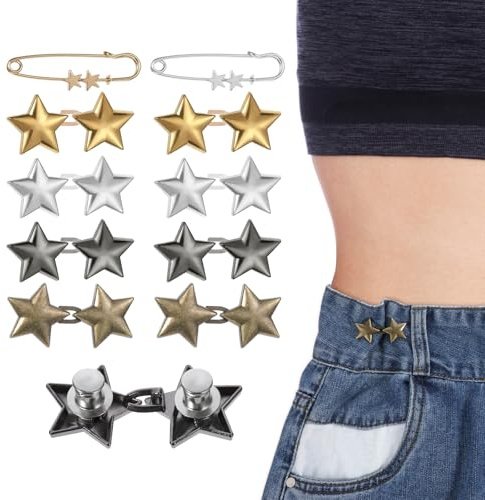 COMNICO Pant Waist Tightener 10Pcs Adjustable Star Button Star Buttons Pins | Waist Cincher Clip, Detachable, No Sewing, Decorative, Waist Buckles, for Loose Jeans, Pants, Skirts, Sleeves