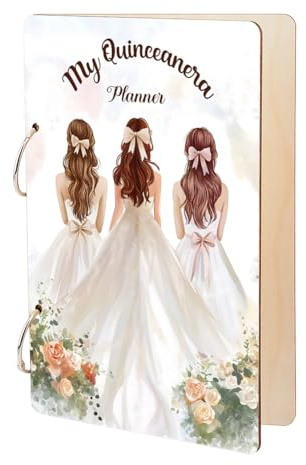 SUPERDANT My Quinceanera Planner Greeting Card Organizer Beautiful Girl Wooden Card Keeper Binder Greeting Cards Storage Cards Holder Book Postcard Album with 2-Rings for Birthday Bar Mitzvah Gift