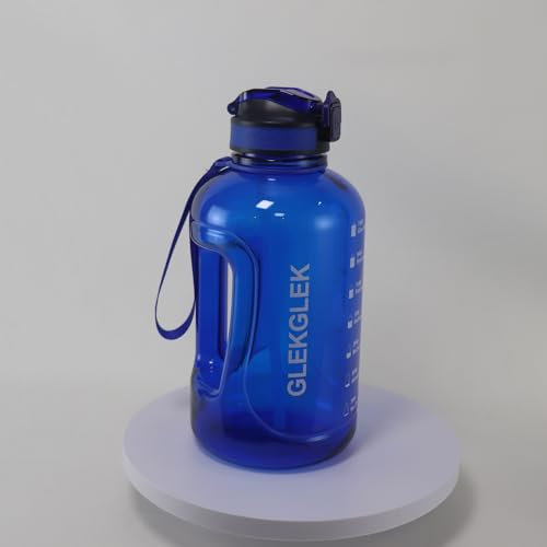 GLEKGLEK 2 Litre Water Bottle with Straw, Motivational Sports Water Bottle for Gym, Office, Construction, Hiking, Cycling, Camping & Running (Blue)