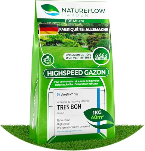 Gazon Regarnissage Rapide 1kg (40m2) - Fabriqué en Allemagne - Résistant & Autoréparation Naturelle - Pelouse Regarnissage - pelouse a semer - Semence Gazon Croissance Rapide