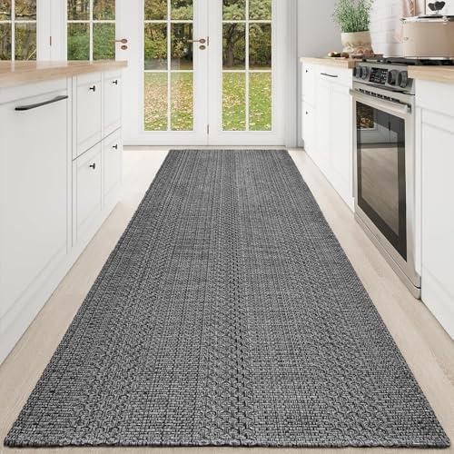 Cheerx Boho Runners for Hallways Washable Kitchen Runner Non Slip Rubber Backed Hallway Rugs Cotton Entryway Runner Rug Floor Carpet for Indoor Hall, Backdoor, Kitchen（90x240cm）