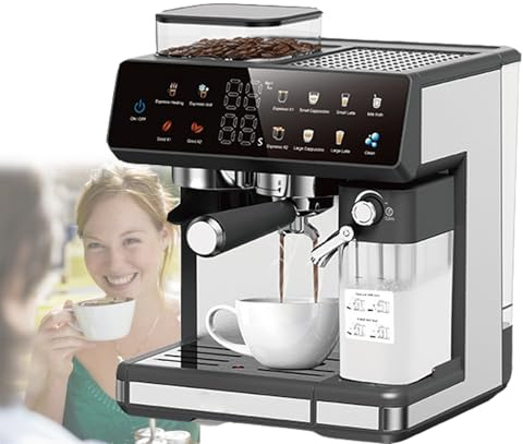RkgSinuo Macchina per caffè, Latte, Cappuccino, Espresso Freddo con Macinacaffè Integrato, Montalatte, Facile da Usare, Preimpostazioni Automatiche per La Schiuma