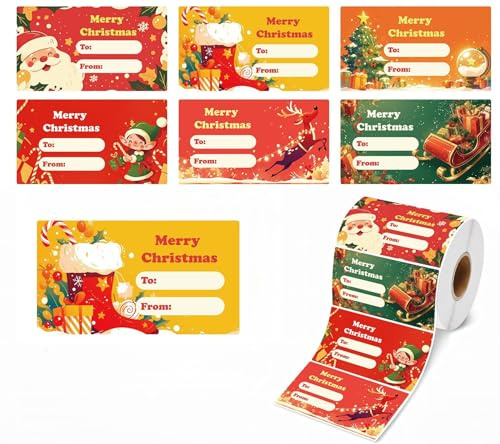 Julpresentetiketter, 250 st presentetiketter per rulle, 4,5 x 8 cm (1,8 x 3,2 tum), förpackningsetiketter för inslagning (GDG006)