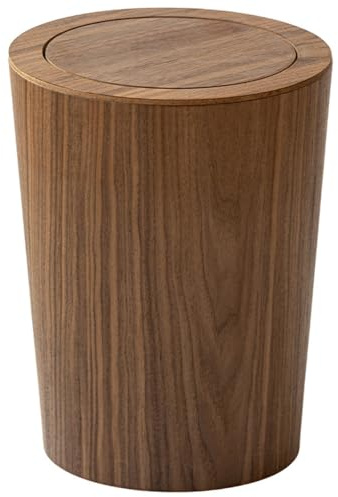 Hipzeepo Papelera de Madera Maciza de 10 L con Tapa Abatible - Papelera Redonda Ecológica para Oficina y Hogar A