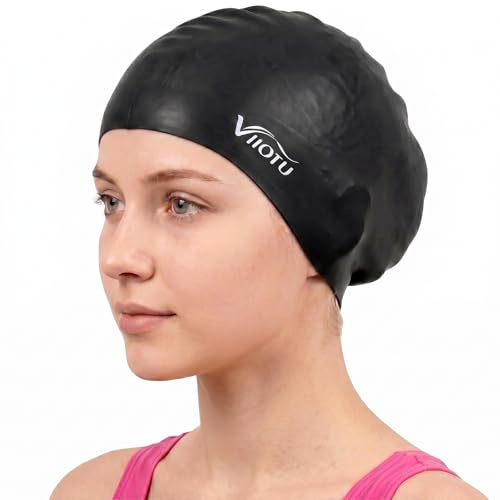 Viiotu Extra Large Silicone Swim Cap for Long Hair, High Elasticity Waterproof Swimming Cap for Adults Women Men with Thick Hair, Braids, Curls & Plaits, Keep Hair Dry