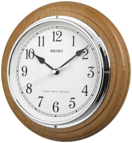 Deluxe Wooden Radio Controlled Seiko Wall Clock,Light Wood,282mm DIAMETER