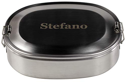 Geschenke 24 Mato Brotdose Edelstahl mit Gravur (Name,klein) 16 x 12 x 5 cm - Vesperdose für Jungen und Mädchen, Frühstücksbox Metall