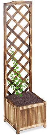 Relaxdays Rankkasten mit Rankgitter, wetterfest, Holz, für Balkon, Garten, Rosen, 25 L Kübel, 147 cm Rankhilfe, gebrannt, Beige