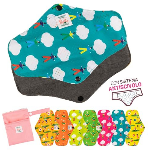 Assorbenti Ecologici Lavabili con Sistema Antiscivolo, in Fibra di Bamboo, Salvaslip Igienici Riutilizzabili, Set da 7pz, Antibatterici, Antiodori e Impermeabili… (Assorbenti Standard)