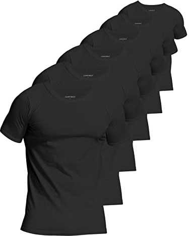 Comfneat Men's 6-Pack Invisible Enlarged Collar Undershirts 100% Cotton Comfy Crew Neck T-Shirts (Black 6-Pack, Large)