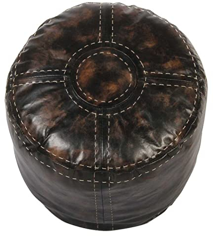 Casa Moro Marokkanisches Leder Sitzkissen Rbati Schwarz Braun rund mit Füllung Ø 46cm Höhe 38cm Echt-Leder Sitz-Hocker edel Polsterhocker MO4228