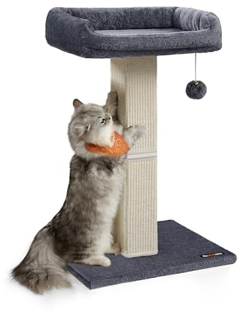Feandrea Árbol para Gatos, Rascador de Felpa 40 x 30 cm, 71 cm de Altura, Columna con Sisal Tejido, Base de 45 x 40 cm, con Pompón, Gris Oscuro PCA022G01