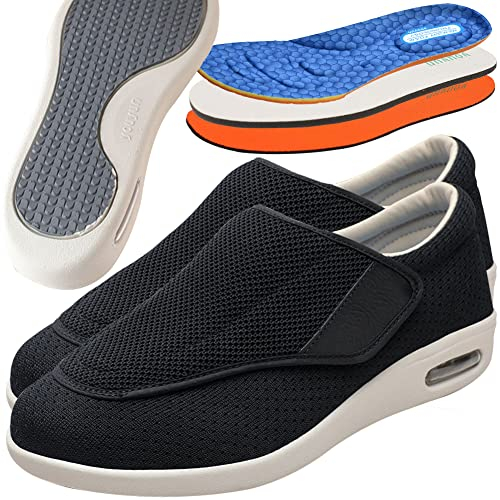 Aocase Diabetiker Schuhe für Geschwollene Füße Senioren Schuhe Mit Klettverschluss rutschfest Atmungsaktive Herren Diabetiker Hausschuhe für Geschwollene Füße Senioren,Schwarz,42EU