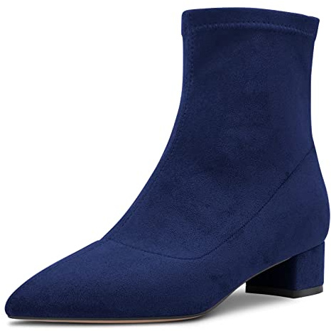 Castamere Donna Chunky Blocco Basso Tacco Heel Chiusa a Punta Stivaletti Slip-on Cerniera 3.5 CM Heels Classico Cute Scarpe Blu C 37 EU