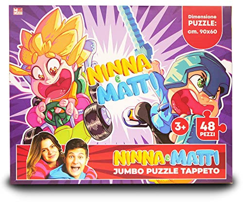 Ninna e Matti Jumbo-Puzzle Teppich, Karikatur-Thema, Farbe: Violett, Größe 90 x 60 cm, 48 Stück