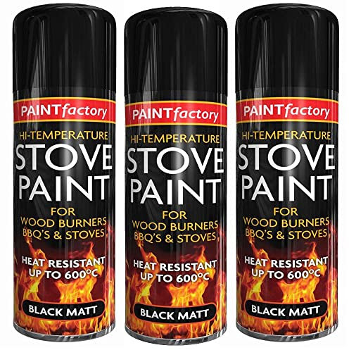 ARUUJ - Black Matt Stove Spray 400ML, For Wood, Burner, BBQs Grill Stoves, Heat Resistant Stove Paint, Engine Exhaust Adhesion Up To 600°C, Non Cracking, Quick Drying, Long Lasting Sprays (3)