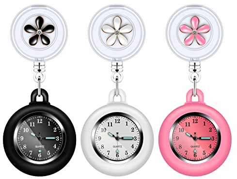 Krankenschwester Uhr, 3 Stück Krankenschwesteruhr Ansteckuhr, Krankenschwester Revers Uhr, Tragbar Einziehbar Taschenuhr, Versenkbar Arzt Taschenuhr, Runde Krankenschwester Uhr