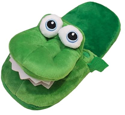 Zapatillas de cocodrilo con boca móvil Zapatillas Cómodas Divertidas Suaves de Peluche Zapatillas para el hogar Zapatos para el salón para parejas Damas, verde, X-Large Estrecho