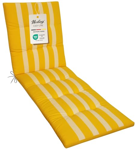 Herlag Liegenauflage Blockstreifen Mia 200x60x5cm | Gestreifte Gartenliegen-Auflage | Gartenmöbelauflage für Sonnenliege | Pflegeleichte Easy-Line | Öko Tex 100 | Gelb-Gestreift