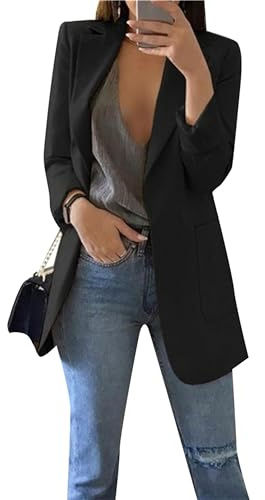 ZICUE Blazer À Manches Longues Ouvert sur Le Devant pour Les Femmes Blazer De Bureau De Travail avec des Poches Blazer À Manches Longues Décontracté avec Revers Noir M