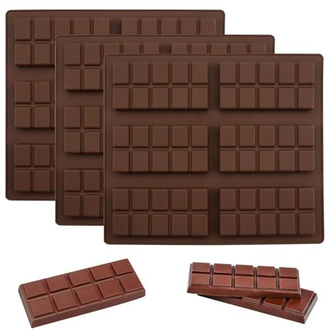 3 Pezzi Stampo per Cioccolato in Silicone,Stampo Cioccolato Tavoletta,Stampo Tavoletta Cioccolato Antiaderente, Stampi per Cioccolato in Silicone,Stampo Silicone per Cioccolato Senza BPA
