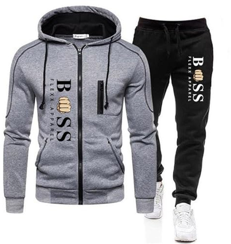RUMAOZIA Tracksuit Set Men Regular Fit Sports Suit 2-Piece Jogging Suit Hip Hop Streetwear Teenager Sportswear Winter Padded Tracksuit with Hoodie and Jogging Pants Sports Suit, gray, L