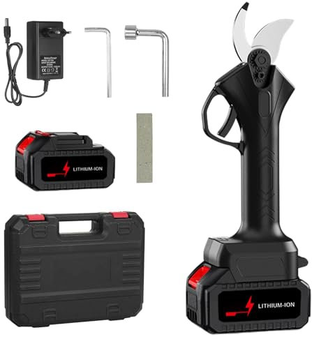 Tijeras de Podar Electricas, 25mm Tijeras de Podar con Baterías y Motor sin Escobillas, Podadora Eléctrica para Jardinería, Árboles y Viñedos