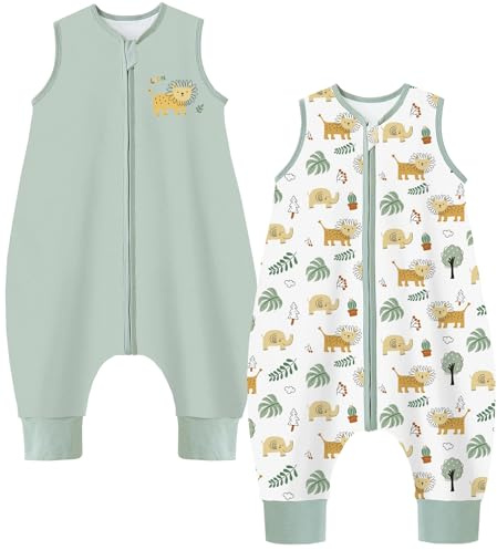 Chilsuessy 2-pack baby sovsäck sommar med fötter 1 tog 100 % bomull barn sommarsovsäck för pojkar och flickor, 1 tog/ljusgrön lejonskog, 80 cm/baby höjd 90–100 cm