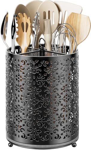 EKNITEY 360° Rotating Utensil Holder 4-Compartment Kitchen Caddy （Black）