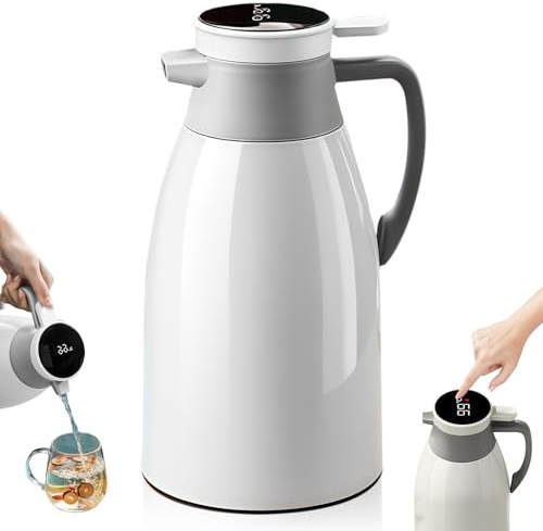 GOEDCH 24 heures d'isolation thermique : pichet isotherme de 2 l en acier inoxydable avec isolation sous vide à double paroi, affichage intelligent de la température, cafetière pour boissons chaudes