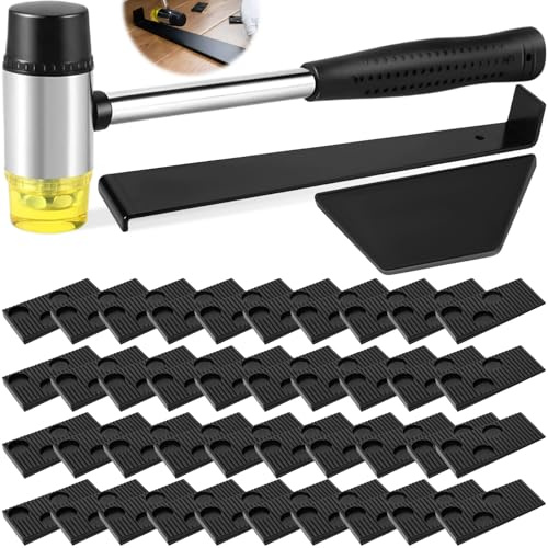 43 Piezas Kit Instalación Suelo Laminado con 40 Separadores & Barra de Tracción de Acero, Bloque Roscado Robusto, Mazo de Goma de Doble Cara 26cm, Set Herramienta Colocación Piso para Madera Laminada