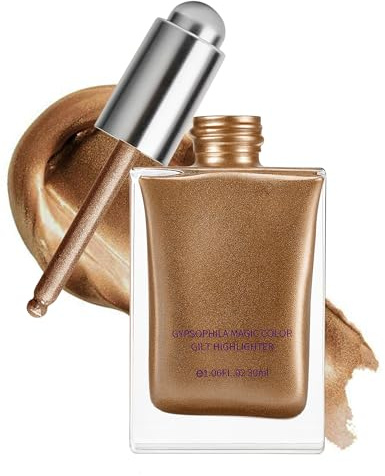 Erinde Highlighter Liquide Doré, Illuminateur Visage et Corps, Base Illuminatrice de Teint Bronzante, Fini Métallisé Chaud, Longue Tenue, 30ml #05