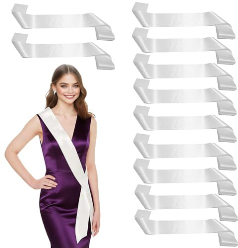 GVSS 12 Pièces Echarpe Miss Personnalisable 160x9,5cm,Echarpe Blanche Vierge,Écharpe Vierge en Satin Blanc pour Mariage et Fete,pour Décoration de Table,Remise de Diplôme,Mariages et Cérémonies