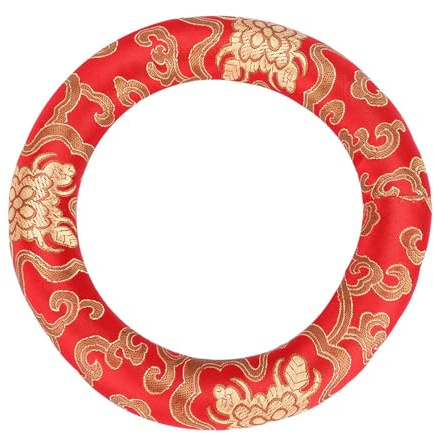 Cojín de cuenco tibetano, 18 x 2,7 cm, bordado de seda hecho a mano, cojín redondo, almohada de anillo, almohadilla de meditación para cuenco tibetano de 7 a 10 pulgadas, (Roja)