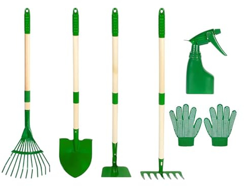 Ensemble d'outils de jardinage pour - Accessoires de jardinage avec manche en bois | Set jardin enfant | Dès 3 ans, pour garçons et filles, pour jardin, cour, parc, plage, sable, sol, extérieur