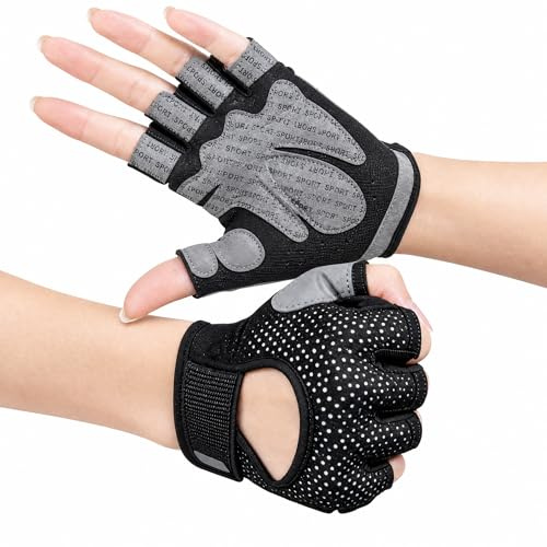 AIENYOU Guantes de fitness transpirables, antideslizantes, para hombre y mujer, con soporte para la muñeca, guantes de levantamiento de pesas de medio dedo para gimnasio, entrenamiento de fuerza